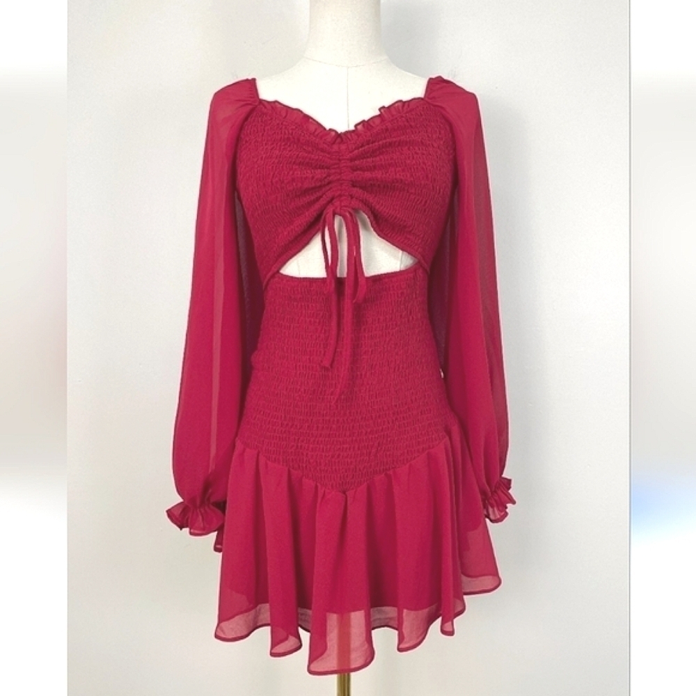 Papaya Date Night Smocked Red Mini Dress Size Medium - Picture 6 of 11